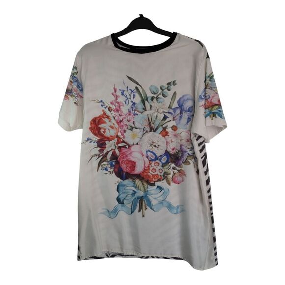 Emanuel Ungaro Floral Bouquet Mixed Zebra Print Shirt Dress Size M - Picture 12 of 13